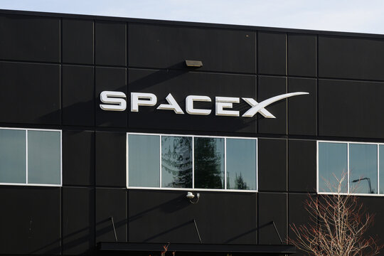 Redmond, WA, USA - November 9, 2025; SpaceX logo brand name on business building