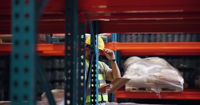 Supply chain, dancing and man with clipboard excited and achievement with success. Happy person, movement or employee in workplace, job promotion and celebration with bonus, distribution or logistics