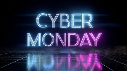 Exciting Cyber Monday sale with glowing neon lights in a modern setting