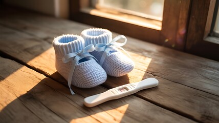 baby wool shoe with pregnancy test.