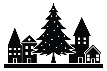 Naklejka premium christmas tree in town square vector icon silhouet