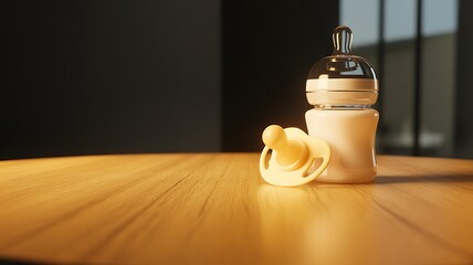 baby bottle with milk and pacifier