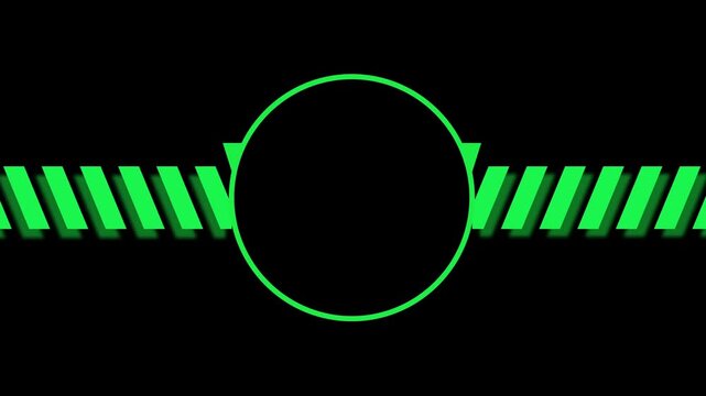 Loopable neon green warning frame with fast-moving hazard stripes on black. Ideal for gaming intros, live streaming overlays, safety warnings, sci-fi themes, and abstract technological backgrounds.