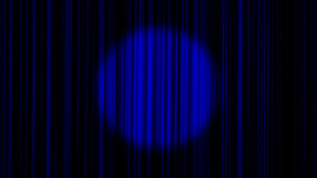 Spotlight on blue stage curtain animation after closing falling down from top and before opening lifting up on green screen. 4K animated curtain spotlight for cinematic opening closing theater.