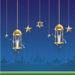 Background banner template islamic with lampion