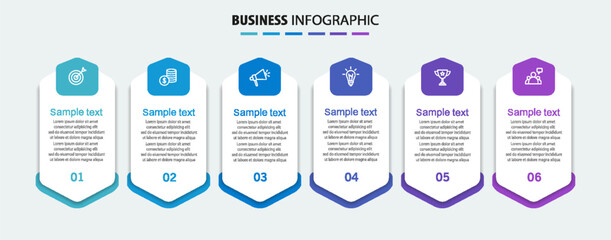 Business infographic vector design template with 6 options, steps or processes