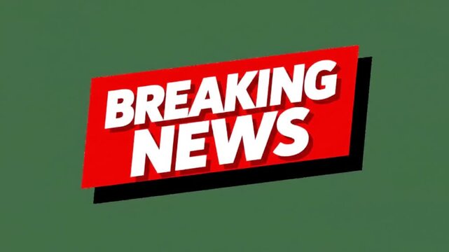 A bold graphic featuring the words "BREAKING NEWS" in stark white, capital letters with a subtle black drop shadow is centered on a vibrant red, rectangular banner. 