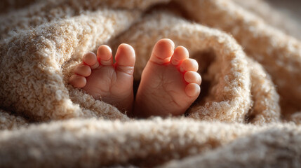 Tiny baby feet wrapped in soft blanket for cozy warmth