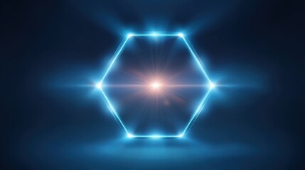 A Futuristic Neon Hexagonal Frame with Bright Light Burst in the Center, Ideal for Technology and Abstract Backgrounds