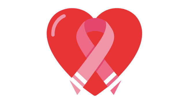 A vibrant red heart with a pink awareness ribbon, symbolizing breast cancer support and health. - Powered by Adobe