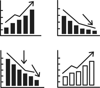Chart icon set showing growth and decline trends isolated on transparent background, Vector, illustration