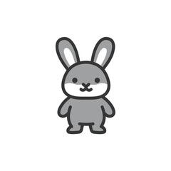 Gray rabbit stands sweetly upright