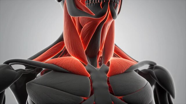 Animated 3D anatomy of the posterior scalene muscles in the human neck