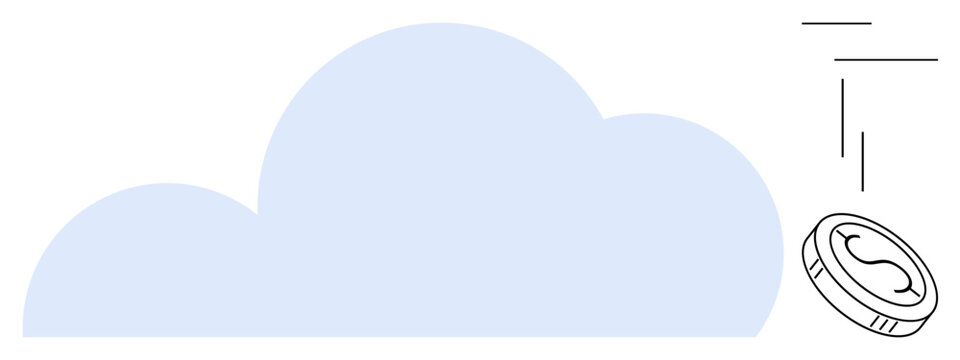 Soft blue cloud with a falling coin design highlights themes of cloud computing, digital payment, and financial technology. Ideal for tech, finance, innovation, security, SaaS, economy simple flat