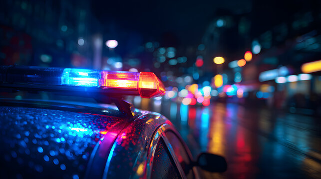 Police Car Light Bar at Night
