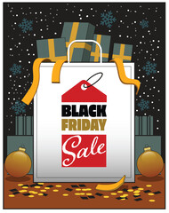 A shopping bag filled with holiday gifts.