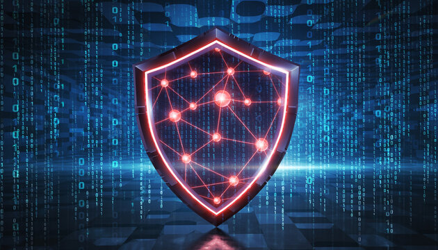 Abstract Conceptual Image of Digital Shield Protecting Data Network, Representing Cyber Security and Privacy
