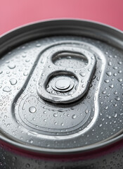 Obraz premium Metal Can Lid with Water Beads – Cold Drink Concept
