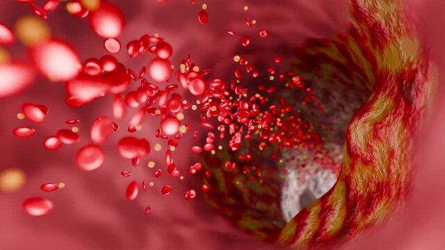 Artery narrowing due to cholesterol deposits, fast food intake, high-sugar beverages, alcohol addiction, and processed foods, emphasizing risks of hypertension, stroke, and cardiovascular death. 
