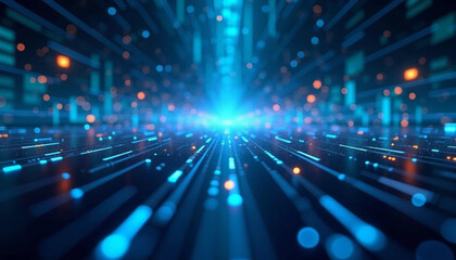 Obraz premium Colorful light streams create a sense of movement and energy in a digital landscape