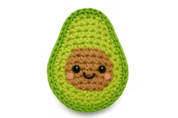 Happy crochet avocado amigurumi toy with cute face