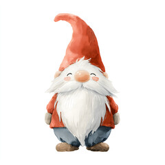 Charming watercolor gnome with a red hat adds a whimsical touch to your holiday projects, perfect for cards, crafts, and festive decorations or winter designs