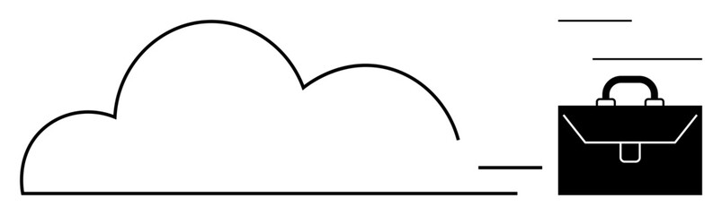 Large cloud with briefcase and speed lines conveys cloud technology, business mobility, and innovation. Ideal for technology, business growth, efficiency, cloud computing, digitalization, workflow