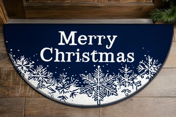 Welcome guests with a festive Merry Christmas doormat adorned with elegant snowflakes, perfect for a cozy holiday entrance.