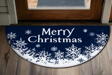Welcome guests with festive flair using this charming navy blue "Merry Christmas" doormat adorned with elegant white snowflakes, perfect for adding holiday cheer to any entryway.