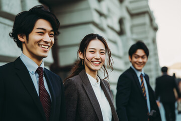 アジア人のビジネスマンとビジネスウーマン