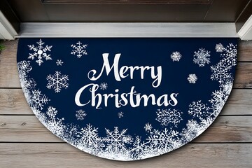 Welcoming guests with a festive 'Merry Christmas' doormat adorned with elegant snowflakes, perfect for creating a warm winter holiday atmosphere at your doorstep.
