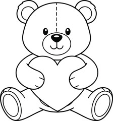 Teddy bear line art holding heart, cute design