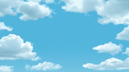 Bright Blue Sky with Soft White Clouds, Perfect for Nature Themes, Backgrounds or Activities Involving Outdoors, Tranquil Vividness and Open Spaces