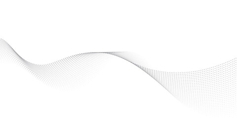 Abstract grey particles lines with flowing dashes lines on white background. Flow digital lines
