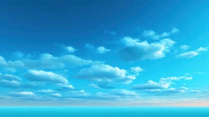 Fototapeta premium Serene Cloudy Sky Over Calm Ocean Water Under Bright Blue Horizon with Soft Gentle Waves and Stunning Tranquil Landscape During Daylight Hours