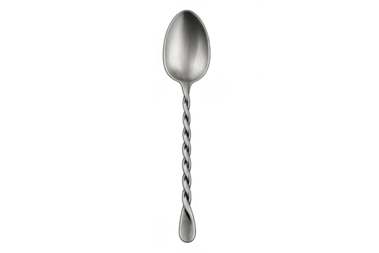 Metal bar spoon with twisted handle on transparent background