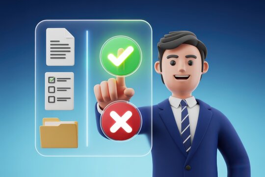Business professional interacting with a digital interface for task management and decision making - Powered by Adobe
