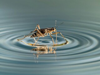 Macro shot of a backswimmer insect on water surface, showcasing aquatic life in detail