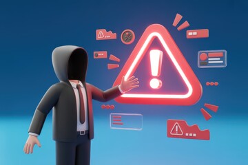 Cybersecurity Warning Icon with Hooded Hacker