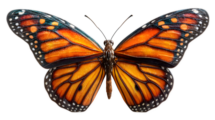 3D realistic monarch butterfly with orange patterned wings, gentle lighting and floating pose for eco or garden concept, isolated on white background