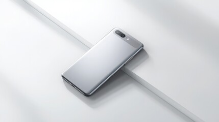 Silver smartphone device on a white surface mockup