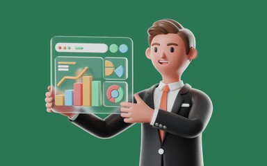 3D Character Presenting Financial Data and Analytics Dashboard
