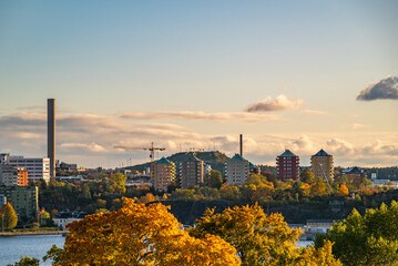 Stockholm skyline with boats and waterfront architecture © event