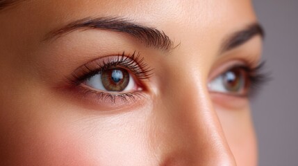 Obraz premium Close-Up View of Beautiful Brown Eyes with Long Lashes and Natural Makeup Capturing Emotion and Depth in Perfect Lighting for Stock Photography