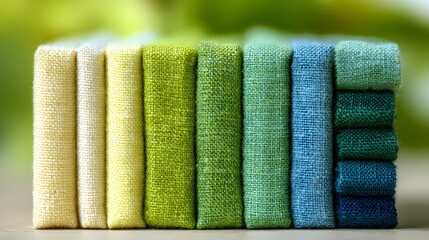 Textured Burlap Fabric Rolls in Gradient Color Palette Featuring Earthy Tones and Natural Fibers Perfect for Sustainable Crafts and Eco Friendly Designs Showcase of Woven Materials for Home Decor 