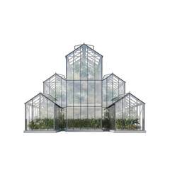 Obraz premium Modern Glass Greenhouse Structure with Green Plants Growing Inside on a Transparent Background