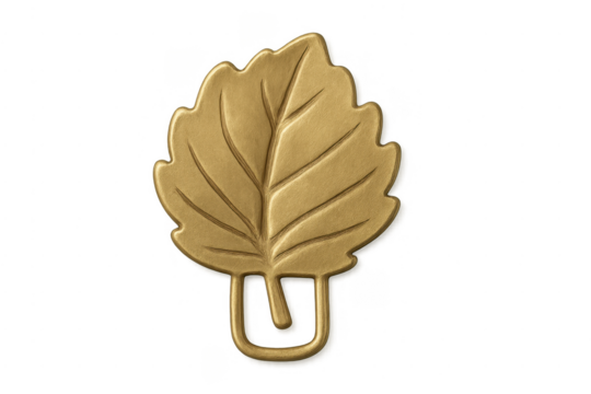 Gold metal leaf bookmark isolated on transparent background