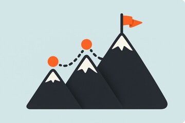 Abstract mountain landscape featuring geometric peaks, illustration of success and achievement, visual metaphor for personal growth and professional journey towards goals and aspirations