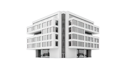 Modern White Building With Glass Windows And Geometric Architecture Against A Transparent Background