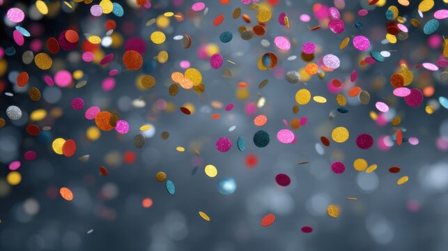 Colorful confetti falling against a blurred dark background creating a festive and celebratory atmosphere for various joyful occasions and events